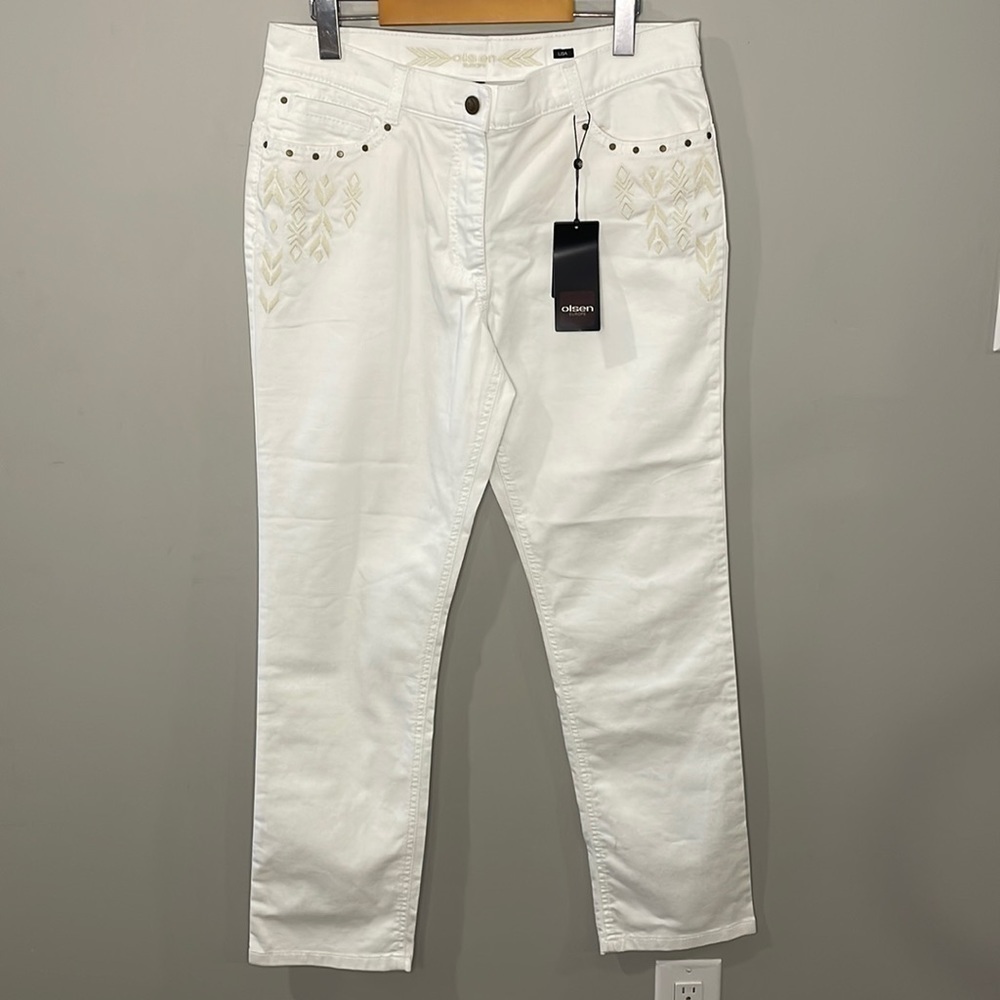 Olsen Europe White Embroidered Lisa Jean NWT Women's Size M/10